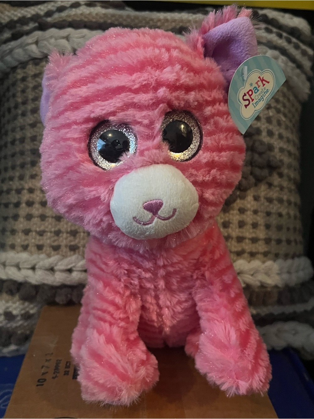 Pink Plush Cat Toy - Soft Sparkle Eyes
